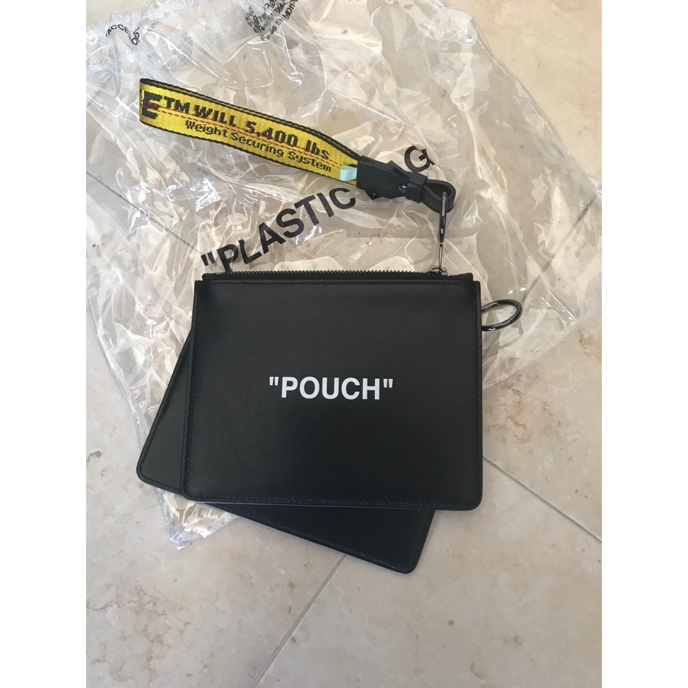 “Off-White” Pouch Quote Black Double Flat Pouch